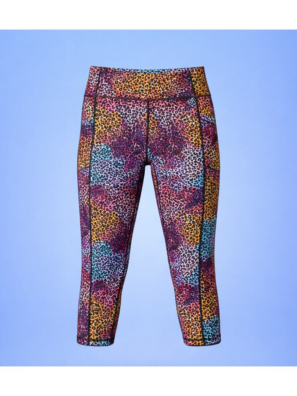 Ladies Large Moisture Wicking Animal Print Athletic Capri Pants With Pockets
